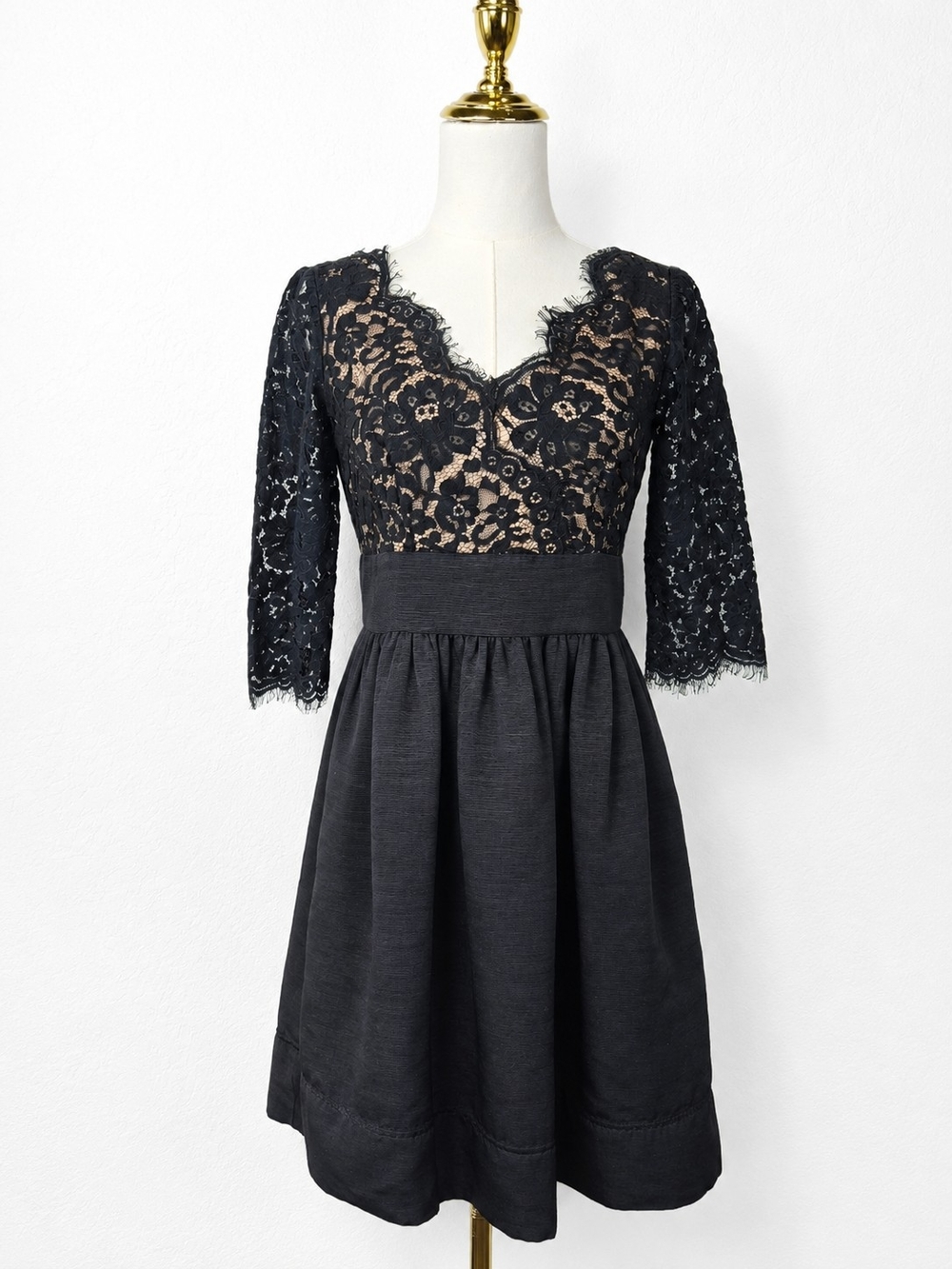 Eliza J Black Lace Cocktail Dress Fit & Flare 3/4 Sleeve Party Wedding Guest 6P